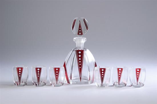 Appraisal: SEVEN-PIECE CZECH ART DECO ENAMELLED GLASS CORDIAL SET Circa Including