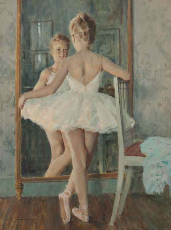 Appraisal: GRANDGERARD Lucien France - ''Petit Danseuse au Miroir'' Oil Board