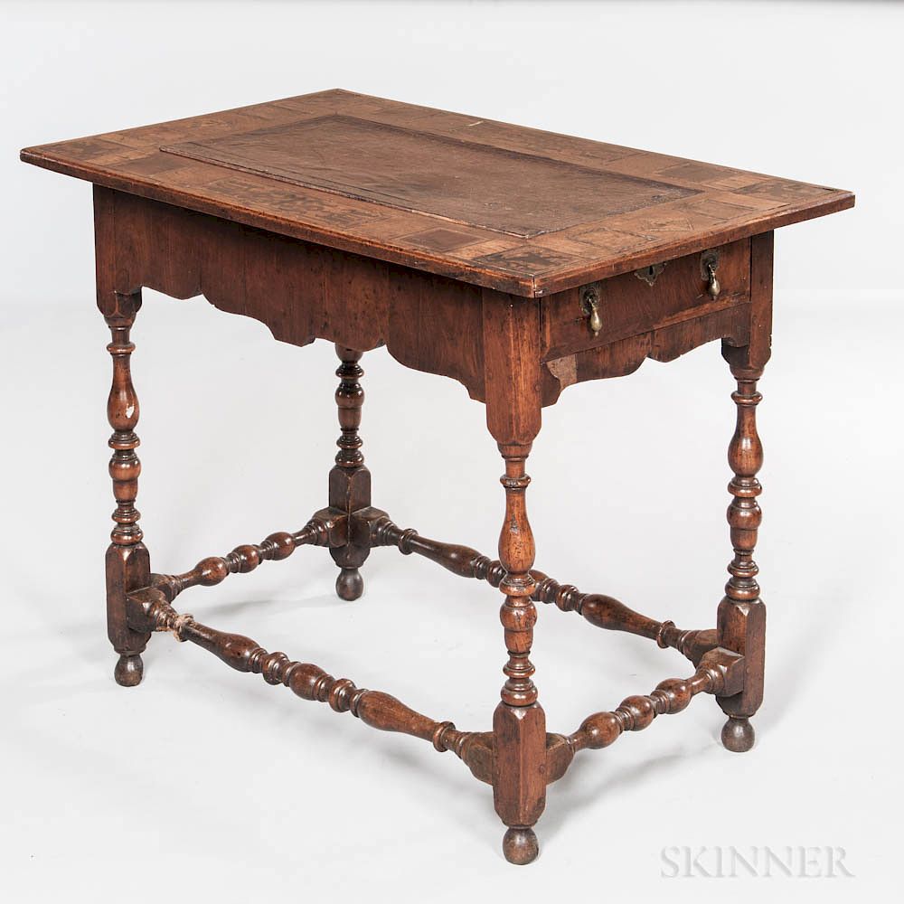 Appraisal: Continental Walnut and Walnut-veneered Center Table Continental Walnut and Walnut-veneered