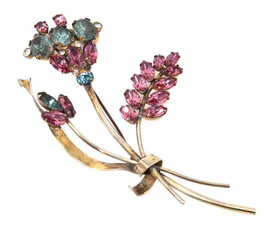 Appraisal: A Coro Rhinestone Floral Brooch Stamped Coro Sterling