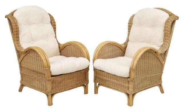 Appraisal: pair Wicker wingback armchairs th c bentwood arms with button-tufted