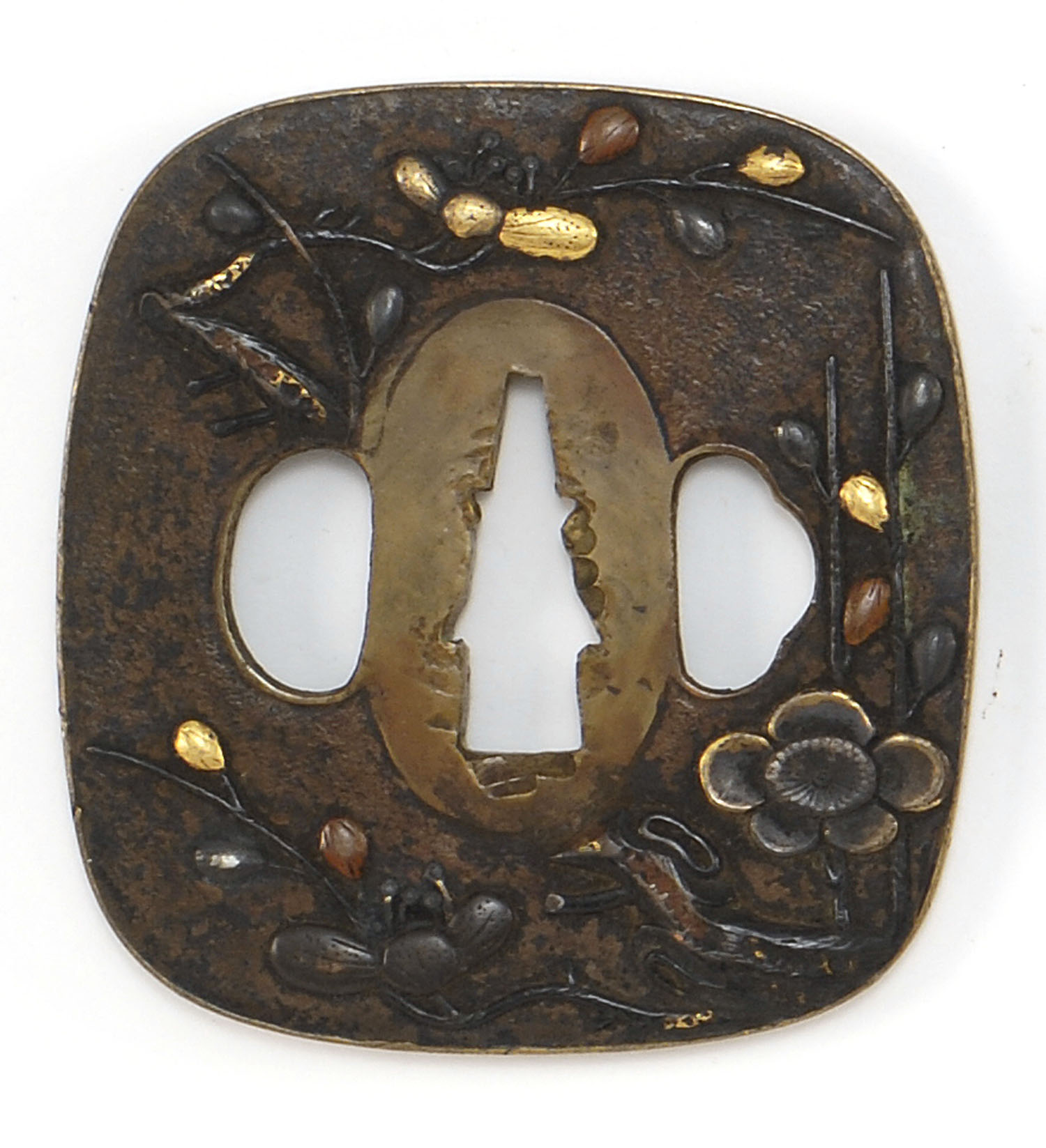 Appraisal: INLAID SENTOKU HOKEI-FORM TSUBA th CenturyWith gold copper silver and