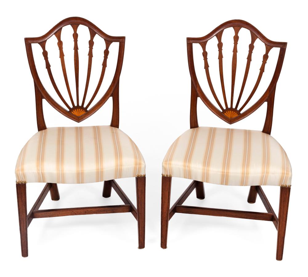 Appraisal: PAIR OF TRANSITIONAL HEPPLEWHITE SHIELD-BACK SIDE CHAIRS BOSTON CIRCA BACK