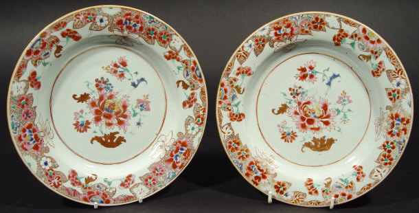 Appraisal: Pair of th Century oriental porcelain plates each hand enamelled