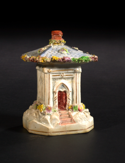 Appraisal: Staffordshire Bocage-Trimmed Polychromed Pottery Incense-Stick Burner in the form of