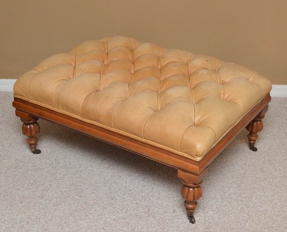 Appraisal: HENREDON OVERSIZED TUFTED LEATHER OTTOMAN Tan tufted soft leather cushion