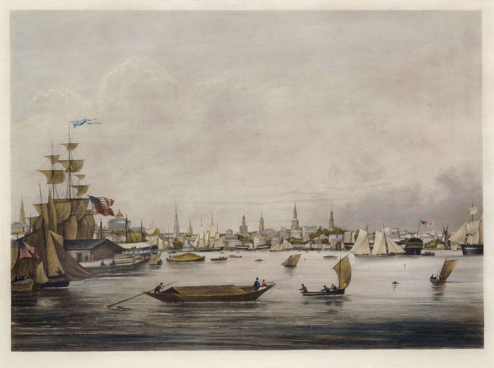 Appraisal: VIEW OF BOSTON FROM THE HARBOR Handcolored aquatint after Louis