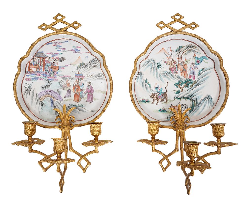 Appraisal: Pr Chinese Porcelain Plates Mounted as Sconces Pair of wall