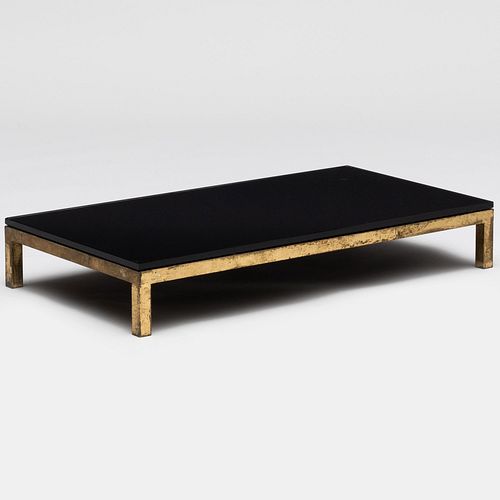 Appraisal: FRENCH MID-CENTURY GILT-BRONZE-MOUNTED BLACK GLASS LOW TABLE x x in