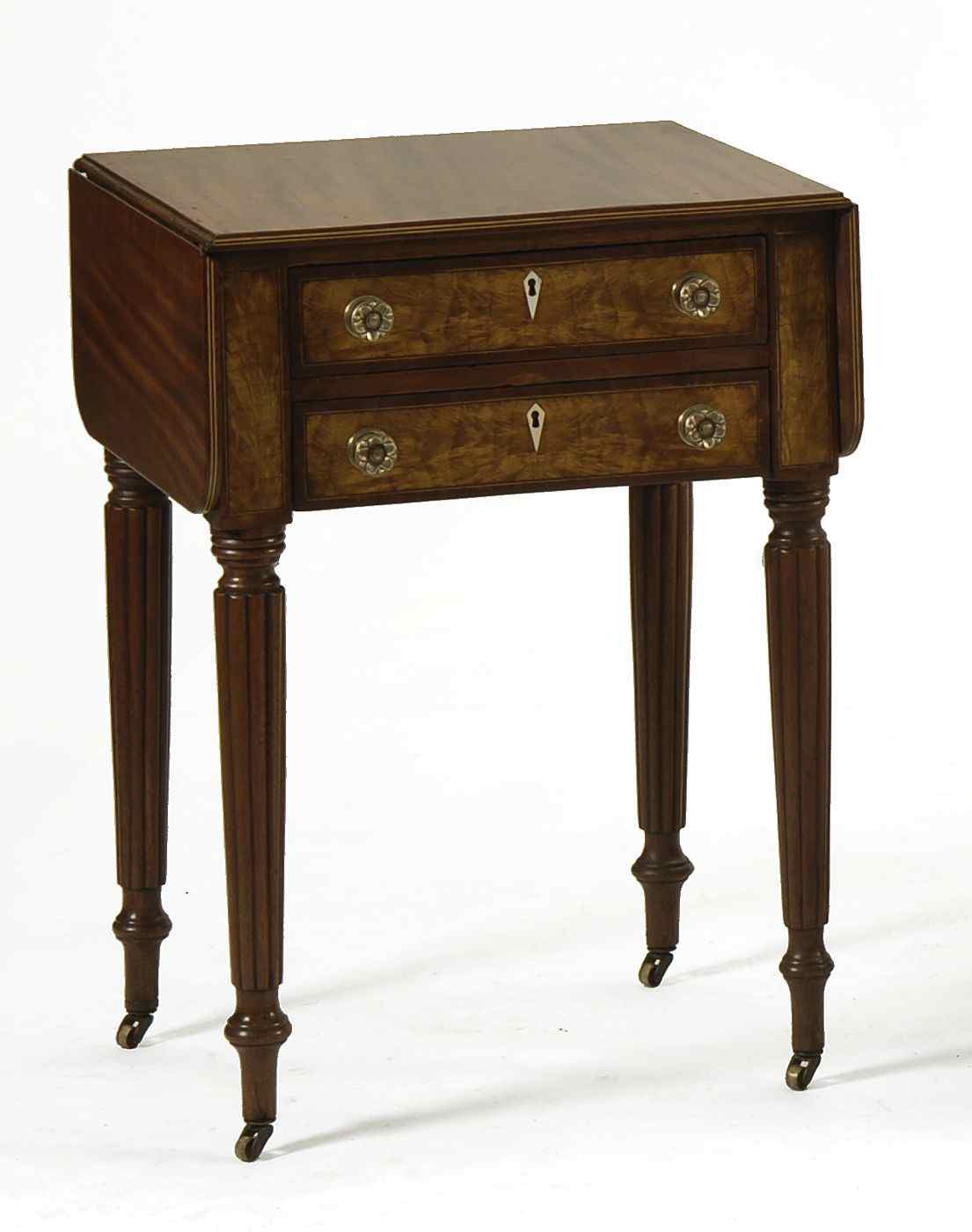 Appraisal: SHERATON-STYLE DROP-LEAF STANDIn mahogany with boxwood and ebony string inlay