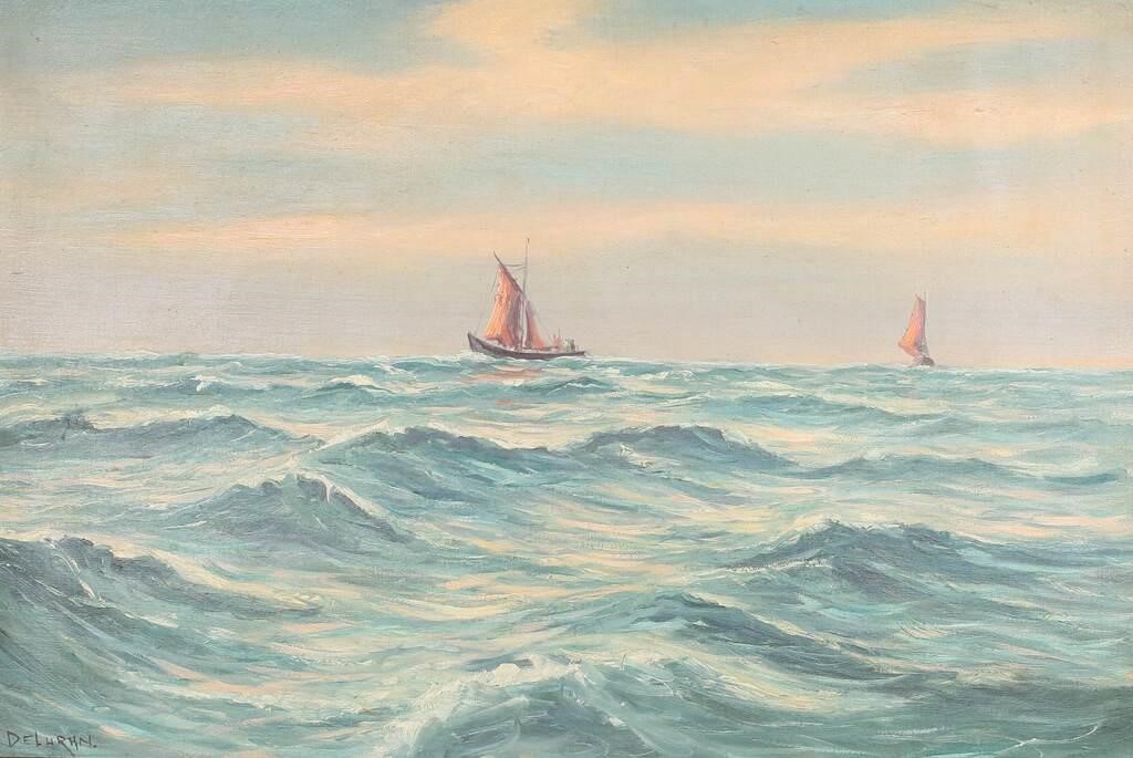 Appraisal: SIGNED DELURHN OIL ON CANVAS SAILING SHIPSOil on canvas sailing