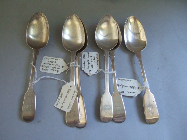 Appraisal: Six silver fiddle pattern dessert spoons various dates