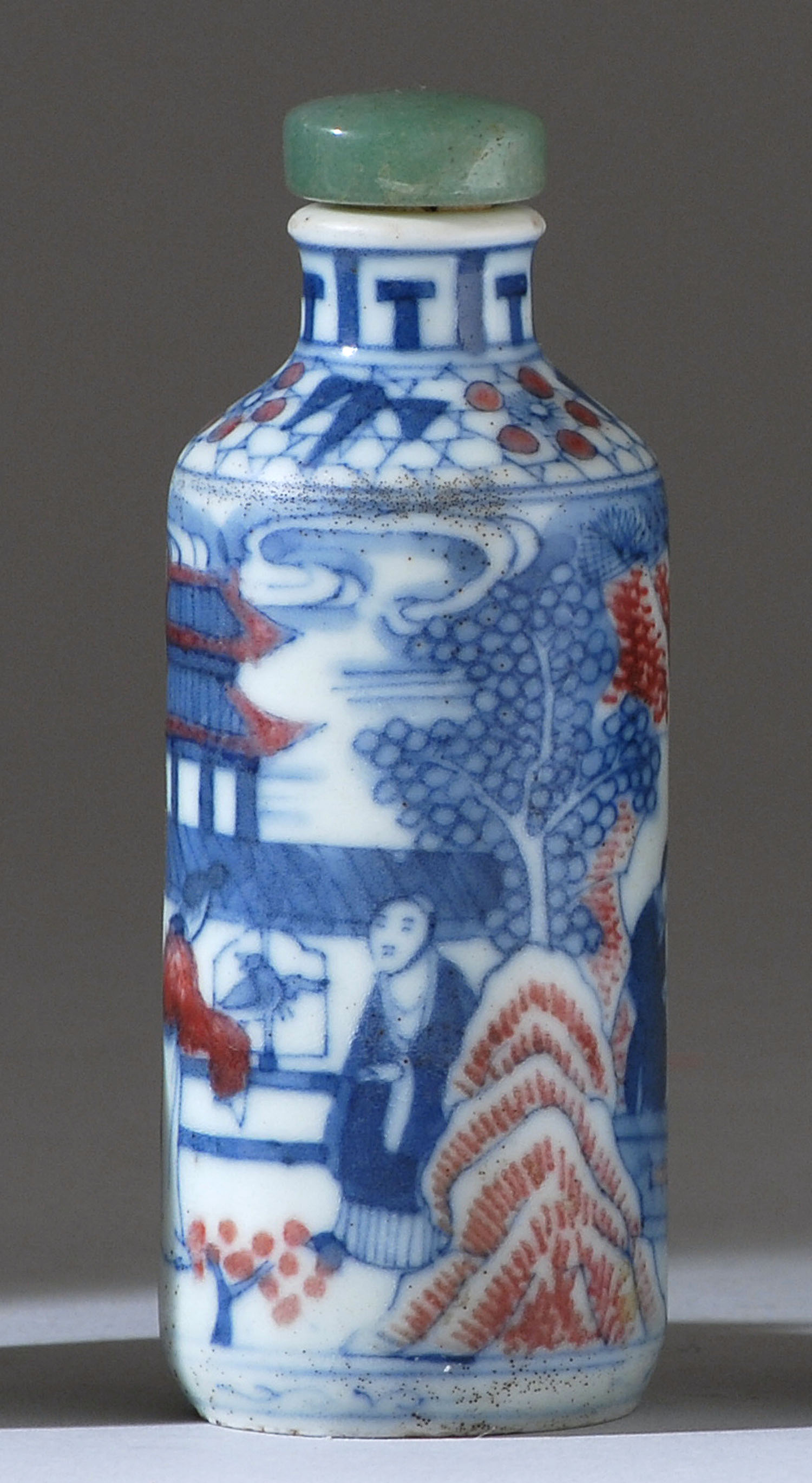 Appraisal: UNDERGLAZE RED AND BLUE PORCELAIN SNUFF BOTTLE th th CenturyIn