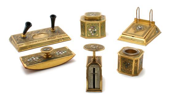 Appraisal: A Tiffany Studios Partial Bronze Desk Set in the Abalone