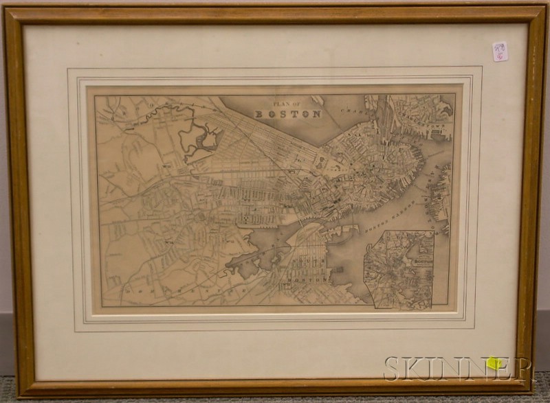 Appraisal: Framed Bird's-eye View of Boston c A Plan of Boston