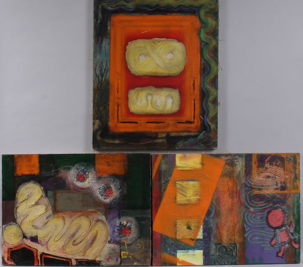 Appraisal: Group of three mid-century abstracts initialed GVW two x one