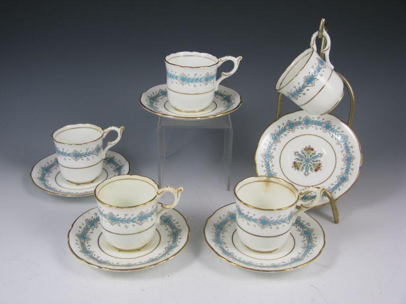 Appraisal: Set of Five Coalport Geneva Cups Saucers hand-painted with enameled