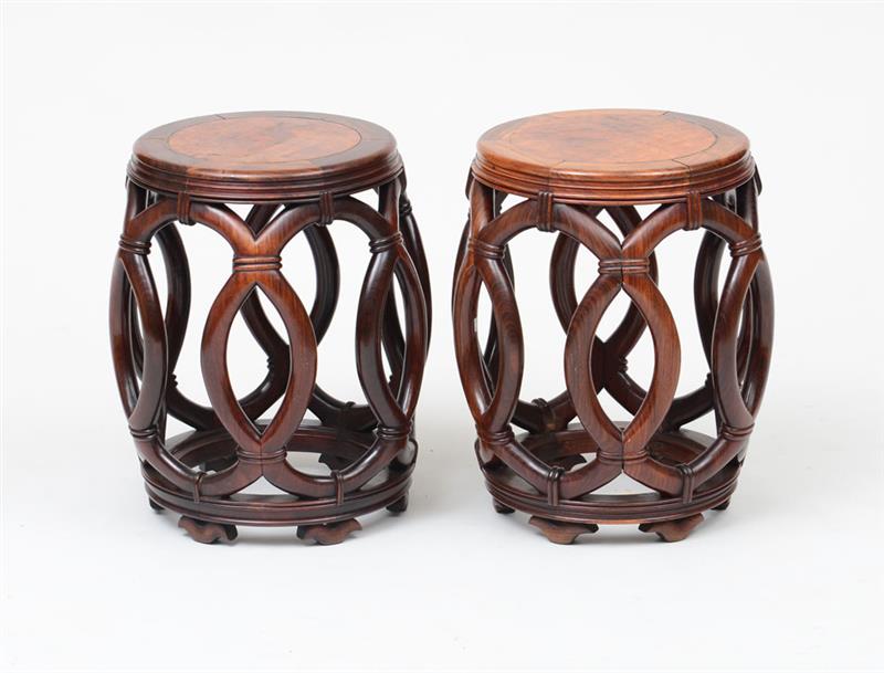 Appraisal: PAIR OF CHINESE HARDWOOD GARDEN SEATS Each with an inset