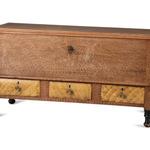 Appraisal: A Grain Paint Decorated and Part Ebonized Three-Drawer Blanket Chest