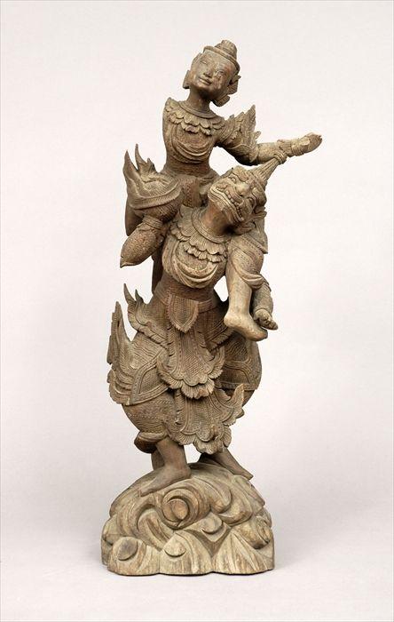 Appraisal: Southeast Asian Carved Wood Figure Group in