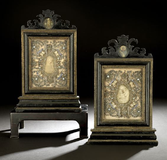 Appraisal: Fine Pair of Italian Shadowboxed Wax Portraits of respectively The