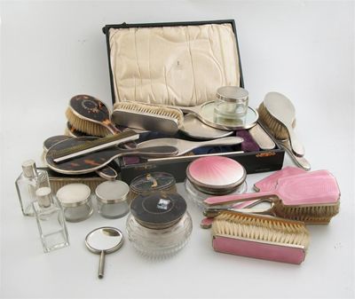 Appraisal: Miscellaneous dressing table items a mounted and inlaid tortoiseshell matched