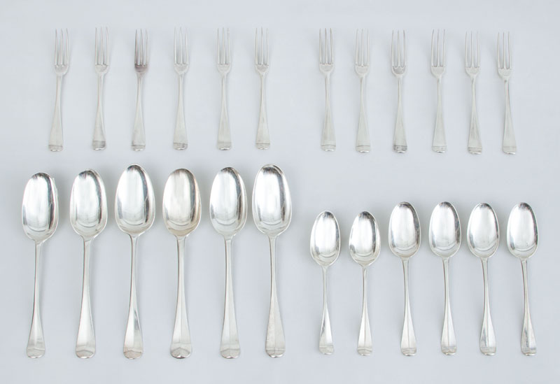 Appraisal: ASSEMBLED GROUP OF TWENTY-FOUR GEORGE I ARMORIAL SILVER FLATWARE Comprising