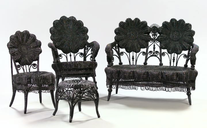 Appraisal: Four-Piece Suite of Late Victorian Wicker Furniture ca attributed to