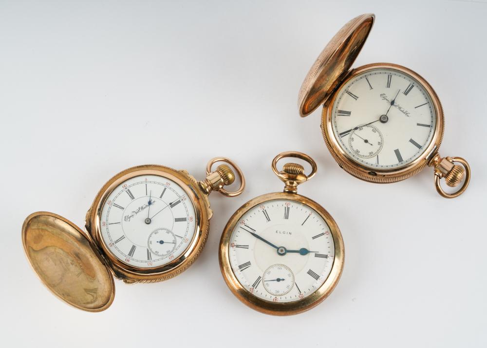 Appraisal: THREE ELGIN NATIONAL WATCH CO POCKET WATCHES Keystone Gold Filled