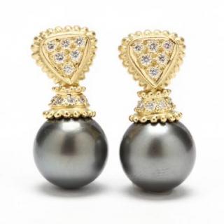 Appraisal: KT Tahitian Pearl and Diamond Earrings Doris Panos the yellow