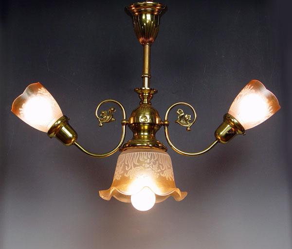 Appraisal: EARLY TH C VICTORIAN STYLE LIGHT CHANDELIER Brass with etched