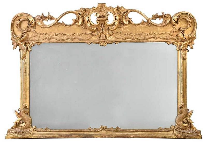 Appraisal: Classical Gilt Dolphin Over Mantel Mirror second half th century