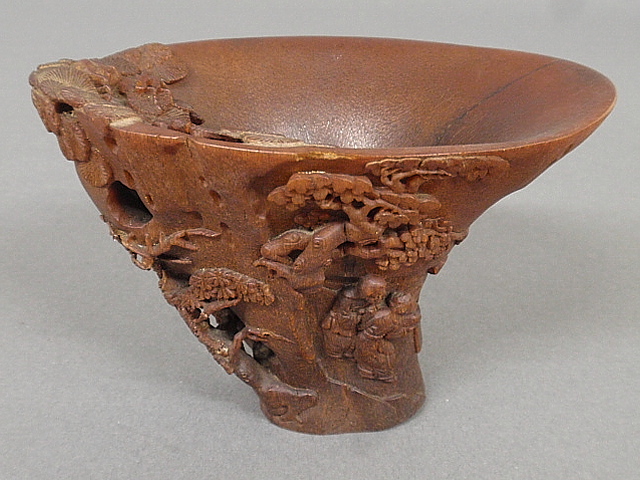 Appraisal: - Fine Chinese rhinoceros horn libation cup th c with