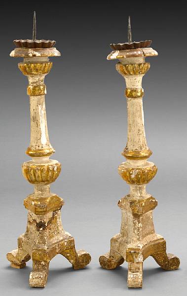 Appraisal: A pair of Italian Baroque parcel gilt and paint decorated