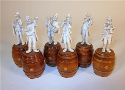 Appraisal: Six German ivory and fruitwood musician modelsearly th century