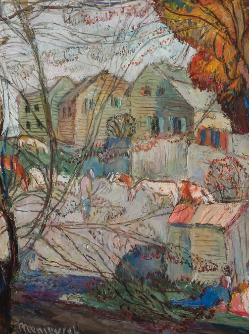 Appraisal: ABRAHAM MANIEVICH Russian American - Houses in Autumn oil on