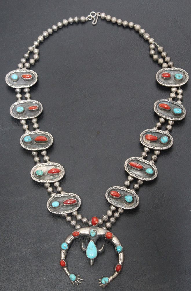 Appraisal: Navajo Style Silver Turquoise Necklace Navajo Style Silver Turquoise Necklace