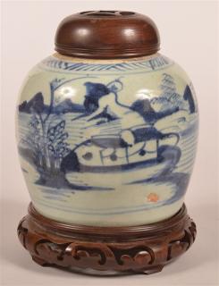 Appraisal: Canton Blue and White Oriental Ginger Jar th Century Canton