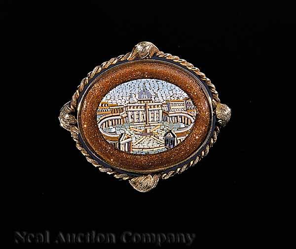 Appraisal: An Antique Yellow Gold and Micromosaic Brooch mid- th c