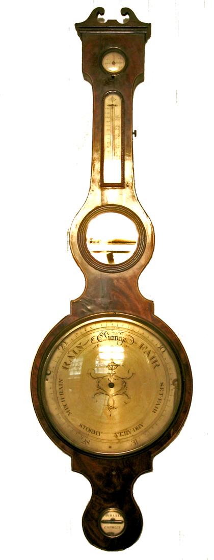 Appraisal: English mahogany banjo barometer thermometer th century Having a swan's