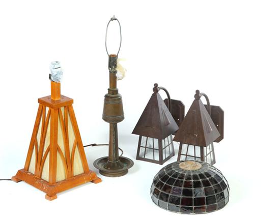 Appraisal: FIVE LIGHTING ITEMS American th century Two lamp bases wood