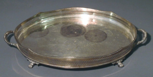 Appraisal: Oval silver plate tray from a tea service h x