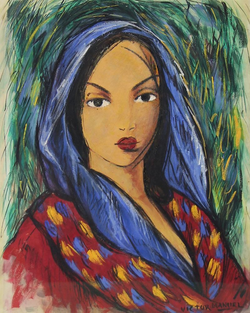 Appraisal: VICTOR MANUEL CUBAN - Gouache Portrait of a Woman Signed