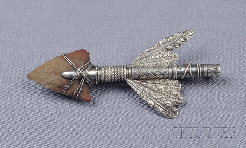 Appraisal: Antique Silver and Arrowhead Brooch the flint arrowhead bound by