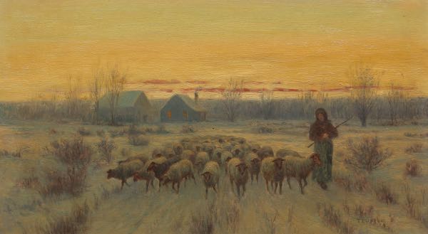 Appraisal: THOMAS CORWIN LINDSAY AMERICAN - x Daybreak Landscape with Shepherdess