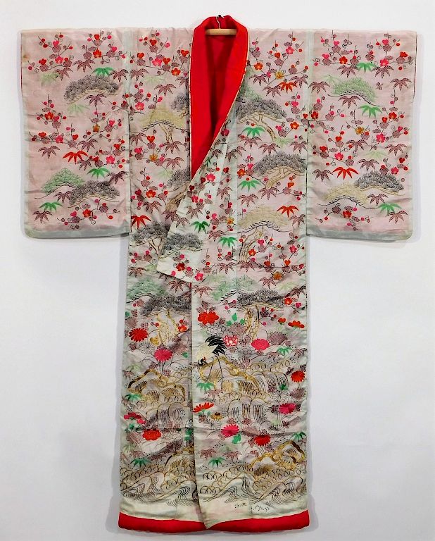 Appraisal: Japanese Edo Vibrant Landscape Uchikake Kimono Japan Circa Hand woven