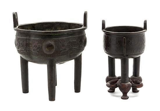 Appraisal: Two Archaistic Bronze Tripod Censers Height of tallest x width