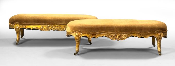 Appraisal: Pair of Louis XV-Style Giltwood Stools third quarter th century