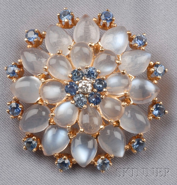 Appraisal: kt Gold Moonstone and Sapphire Pendant Brooch Krementz Co set