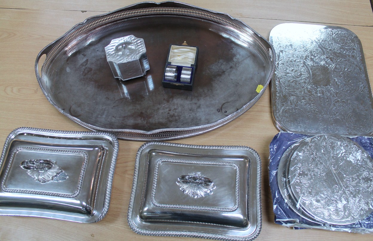 Appraisal: Various silver plate to include a galleried edged tea tray